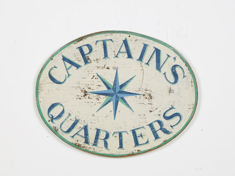 Captains Quarters Sign, Blue Letters/Robin Egg Blue Border Americana Art