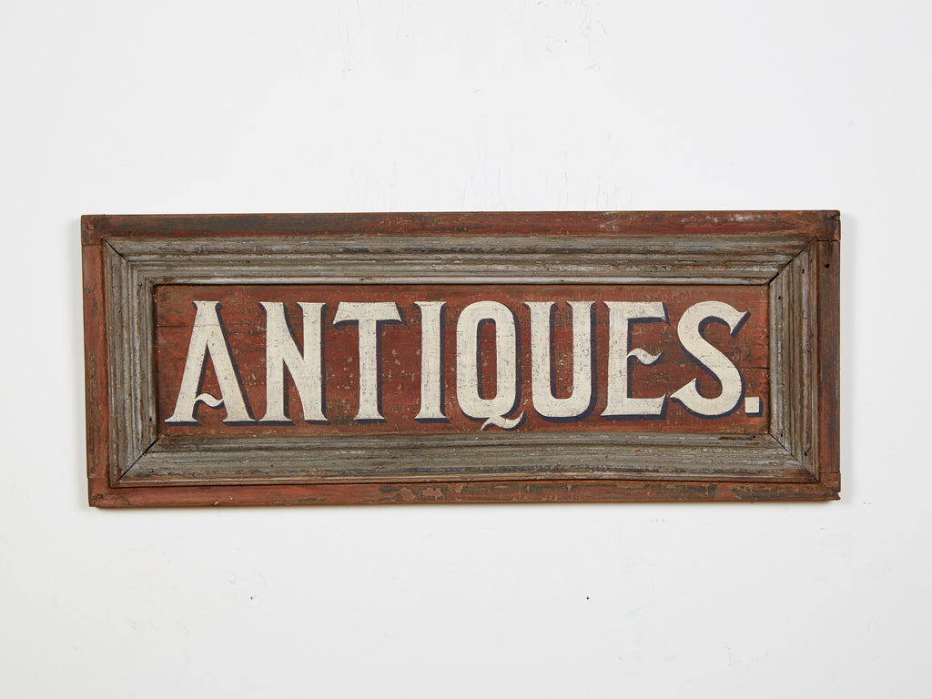 Antiques, White Letters, Cinnamon Colored Americana Art