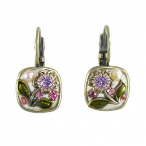 White Flower Small Square Earrings