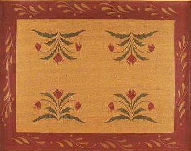Flowers with Red Border Floorcloth 2 x 3
