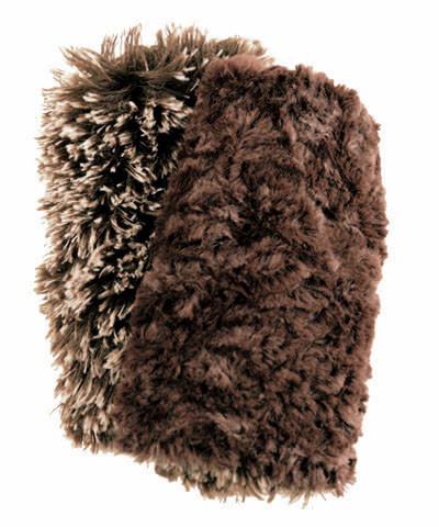 Silver Tip Fox in Brown with Cuddly Chocolate Luxury Faux Fur Fingerless Gloves