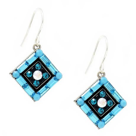 Turquoise La Dolce Vita Crystal Diagonal Earrings by Firefly Jewelry