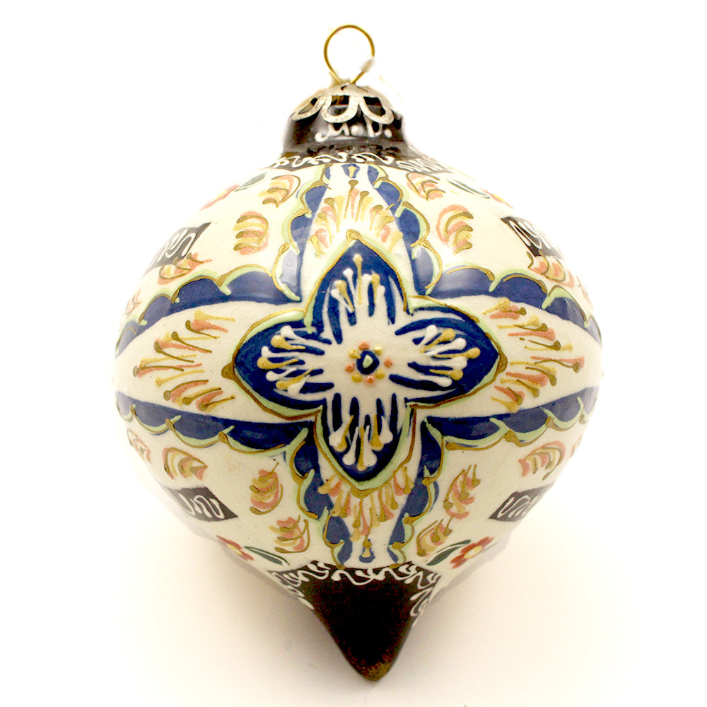 Blue, Green, White Floral Teardrop Shape Ceramic Ornament