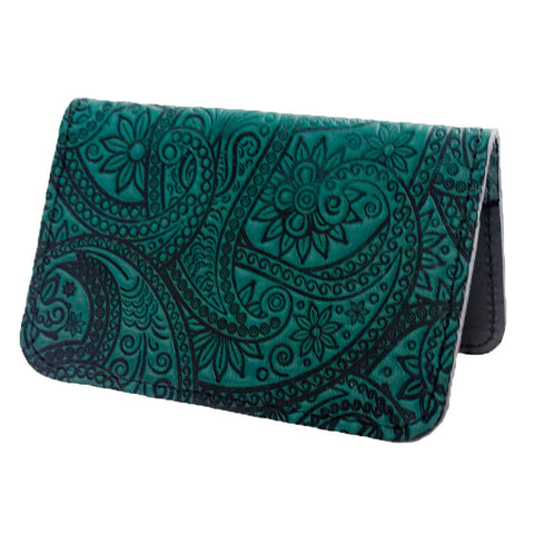 Leather Card Holder - Paisley in Teal