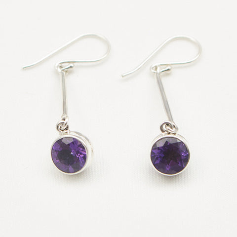 Sterling Silver Faceted Amethyst with Fancy Back Long Dangle Earrings