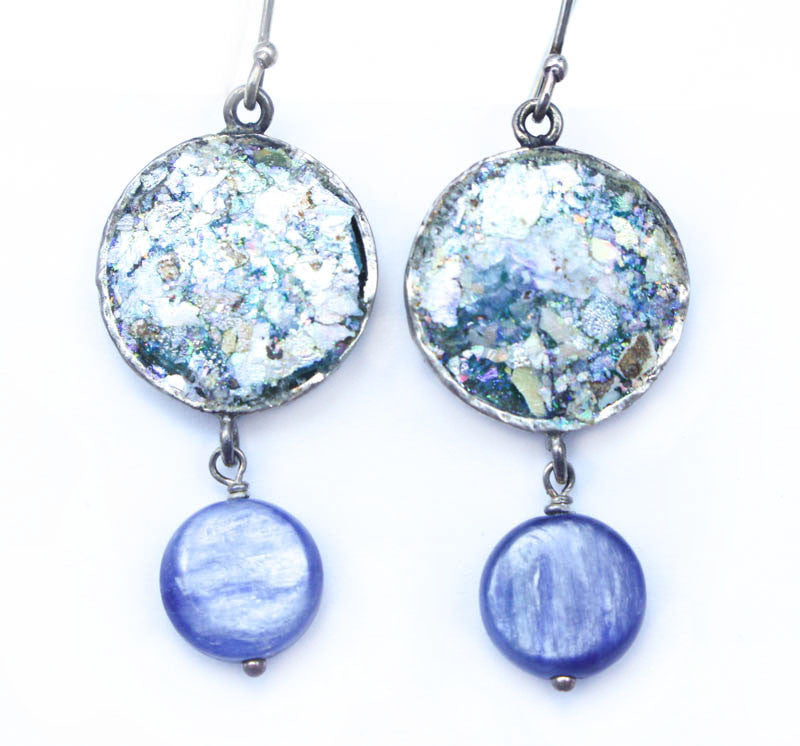 Kyanite Drop Roman Glass Earrings