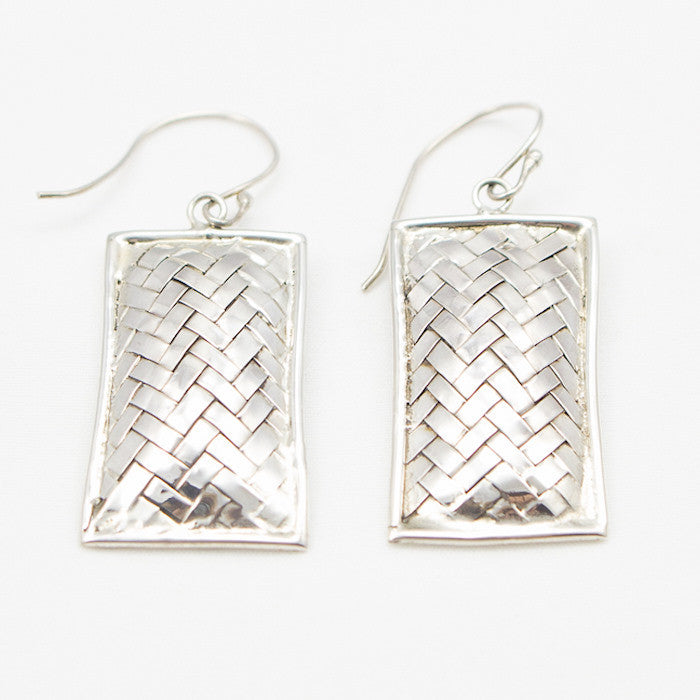 Sterling Silver Curved Rectangular Weave Dangle Earrings