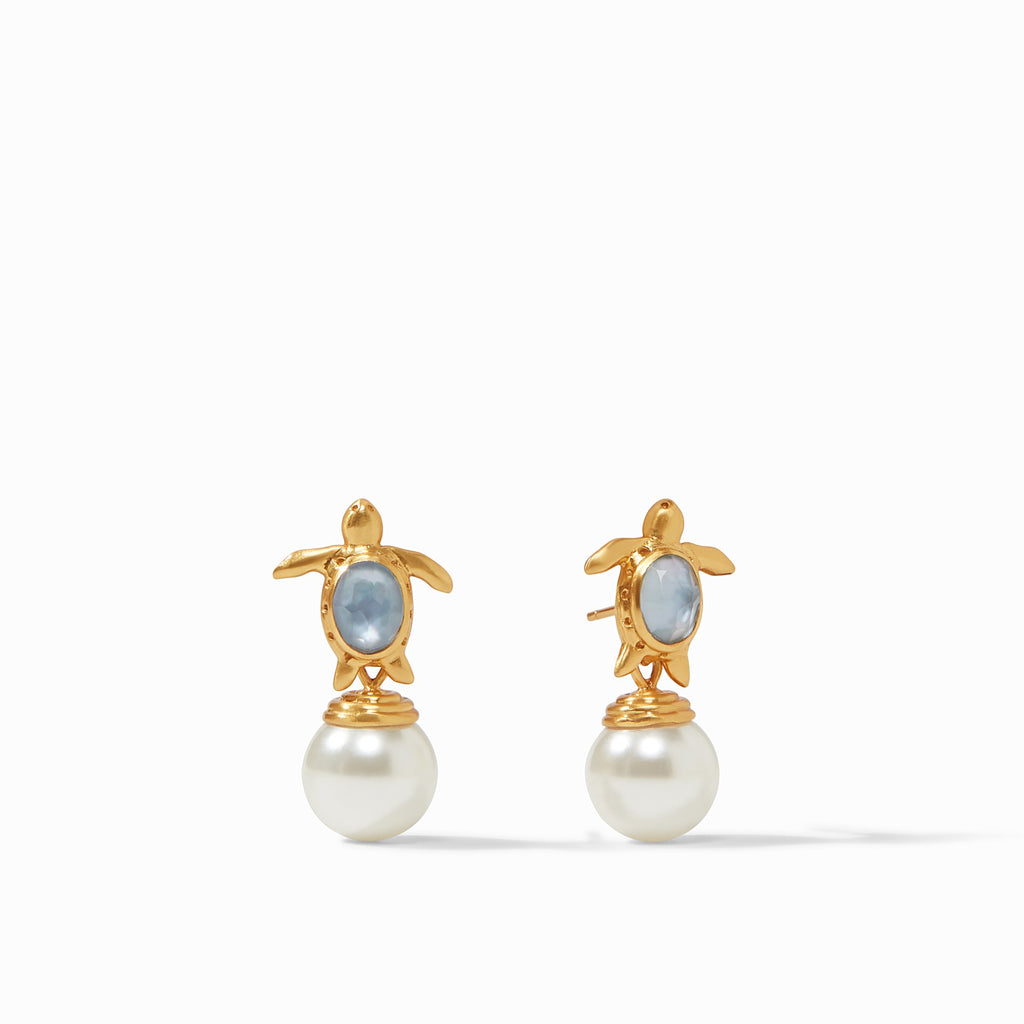 Turtle Pearl Drop Earring Gold Iridescent Chalcedony Blue by Julie Vos