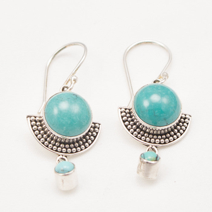 Sterling Silver Two Stone Turquoise Dangle Earrings