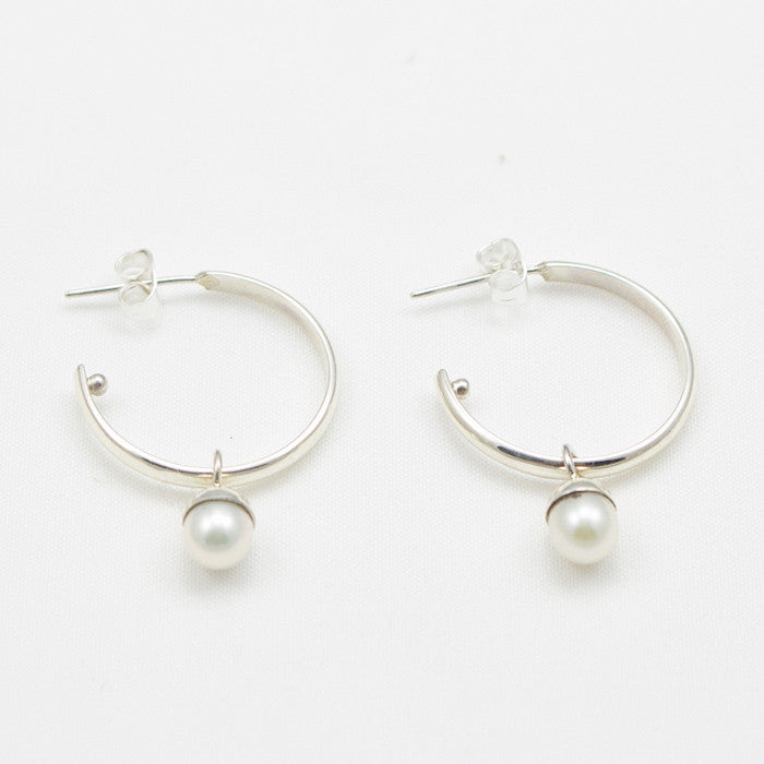 Sterling Silver Hoop with Pearl Drop Earrings