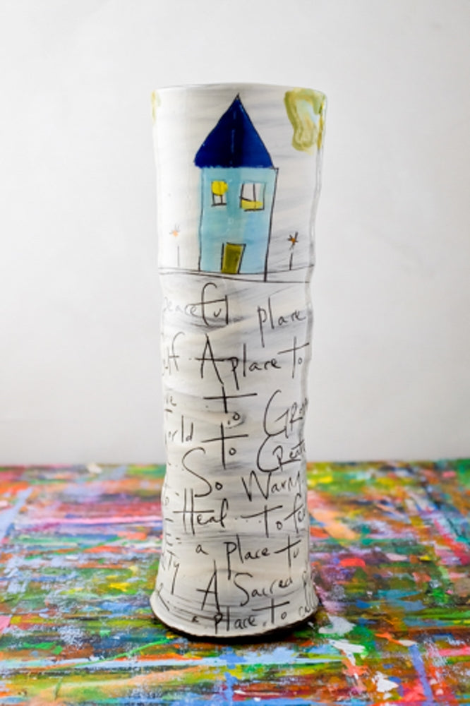 Home Poem Tall Vase Hand Painted Ceramic