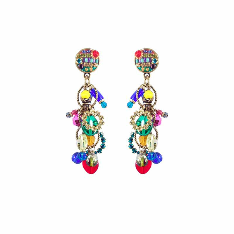 Multi Bright Long Bunch Earrings by Michal Golan