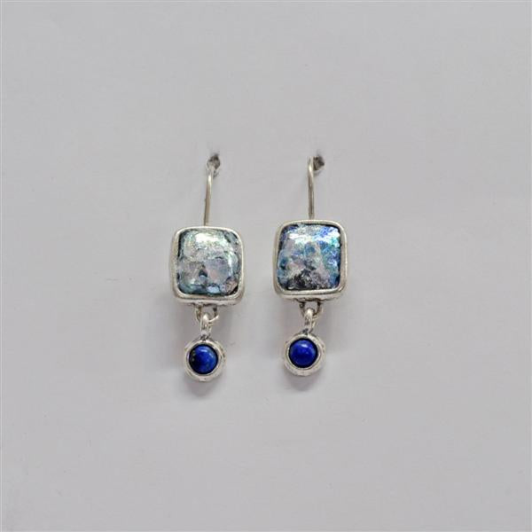 Shiny Silver Small Dangle Roman Glass Earrings