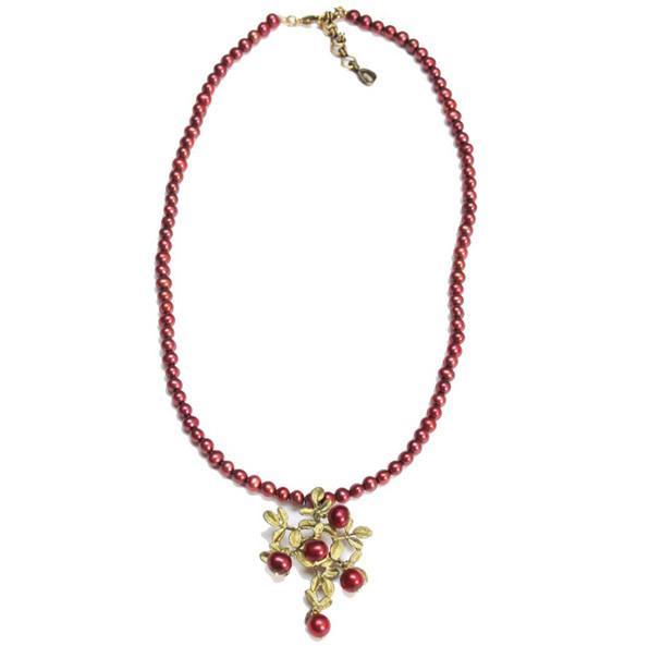 Cranberry Pendant on Pearl Necklace by Michael Michaud