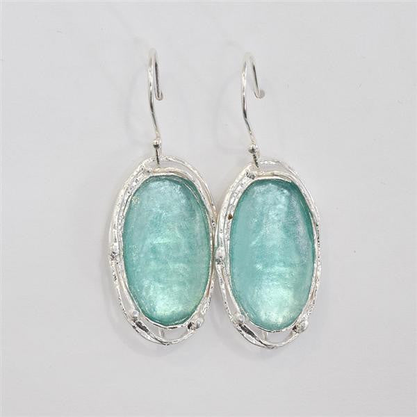 Delicate Orbit Oval Washed Roman Glass Earrings