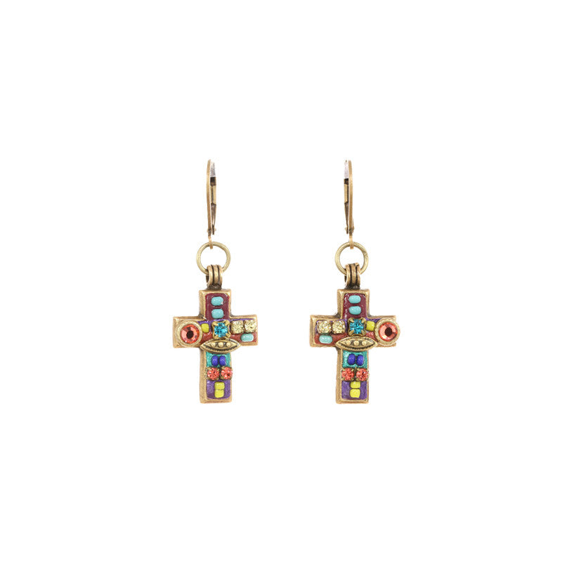 Multi Bright Dangle Cross Earrings by Michal Golan