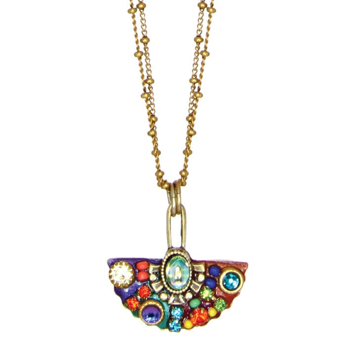 Multi Bright Double Strand Small Fan Pendant Necklace by Michal Golan