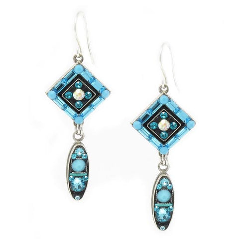 Turquoise La Dolce Vita Diamond Shape with Oval Drop Earrings by Firefly Jewelry