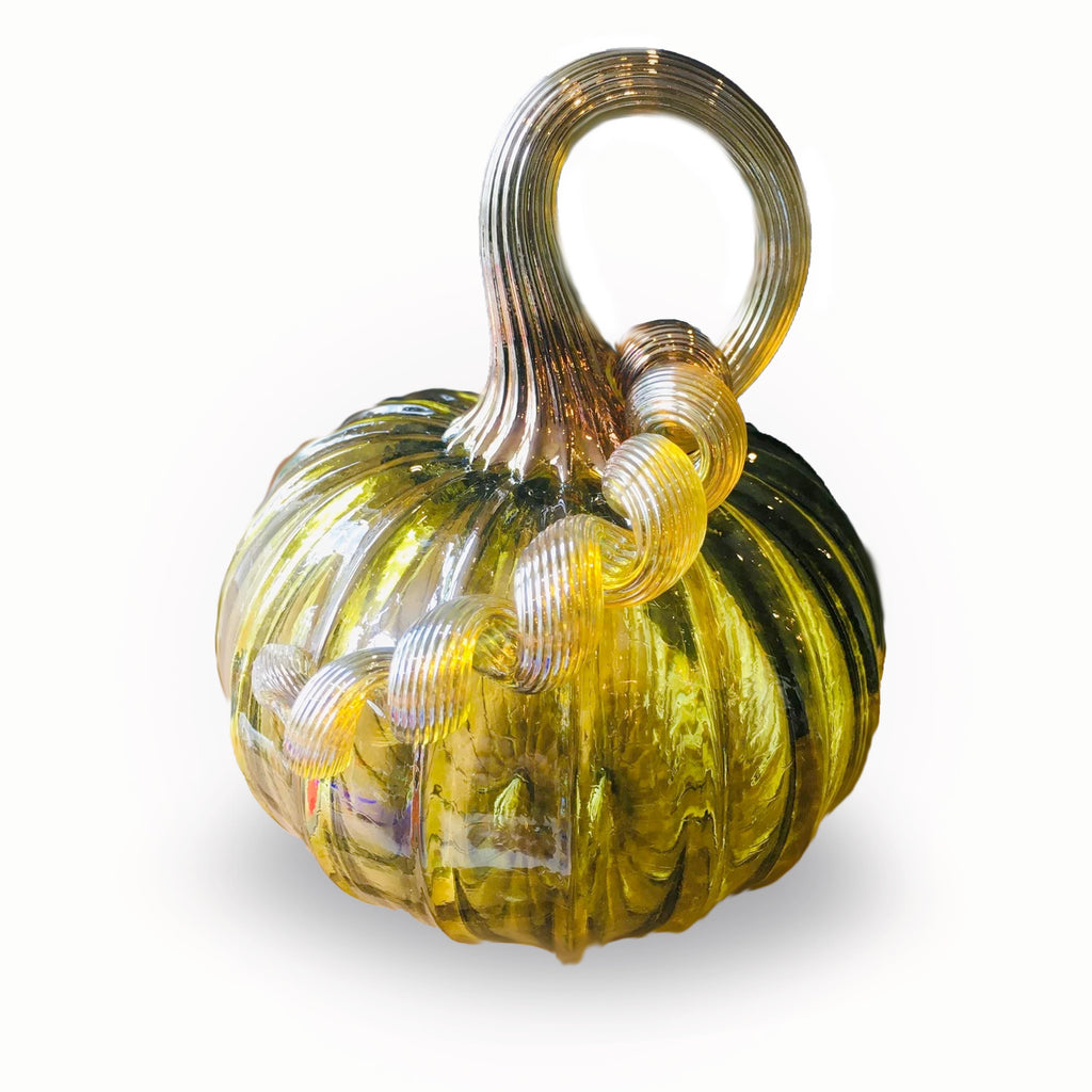 Handblown Glass Pumpkin in Jewel Tone Lime Green