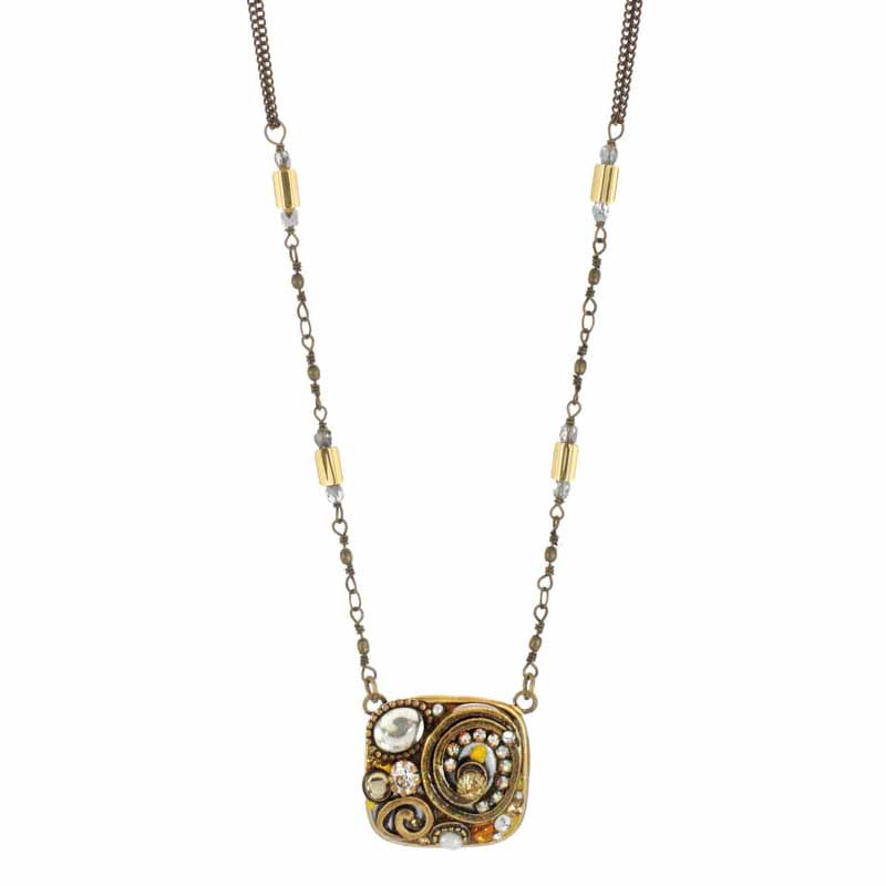 Champagne Medium Square Part Bead on Chain Necklace