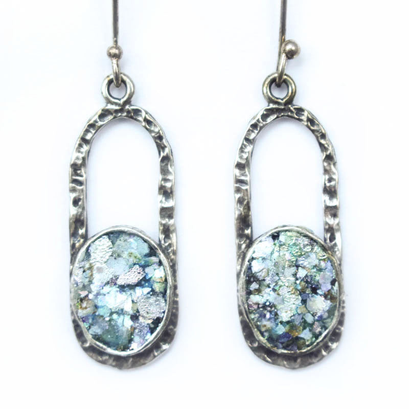 Oblong Dangle with Circle Roman Glass Earrings