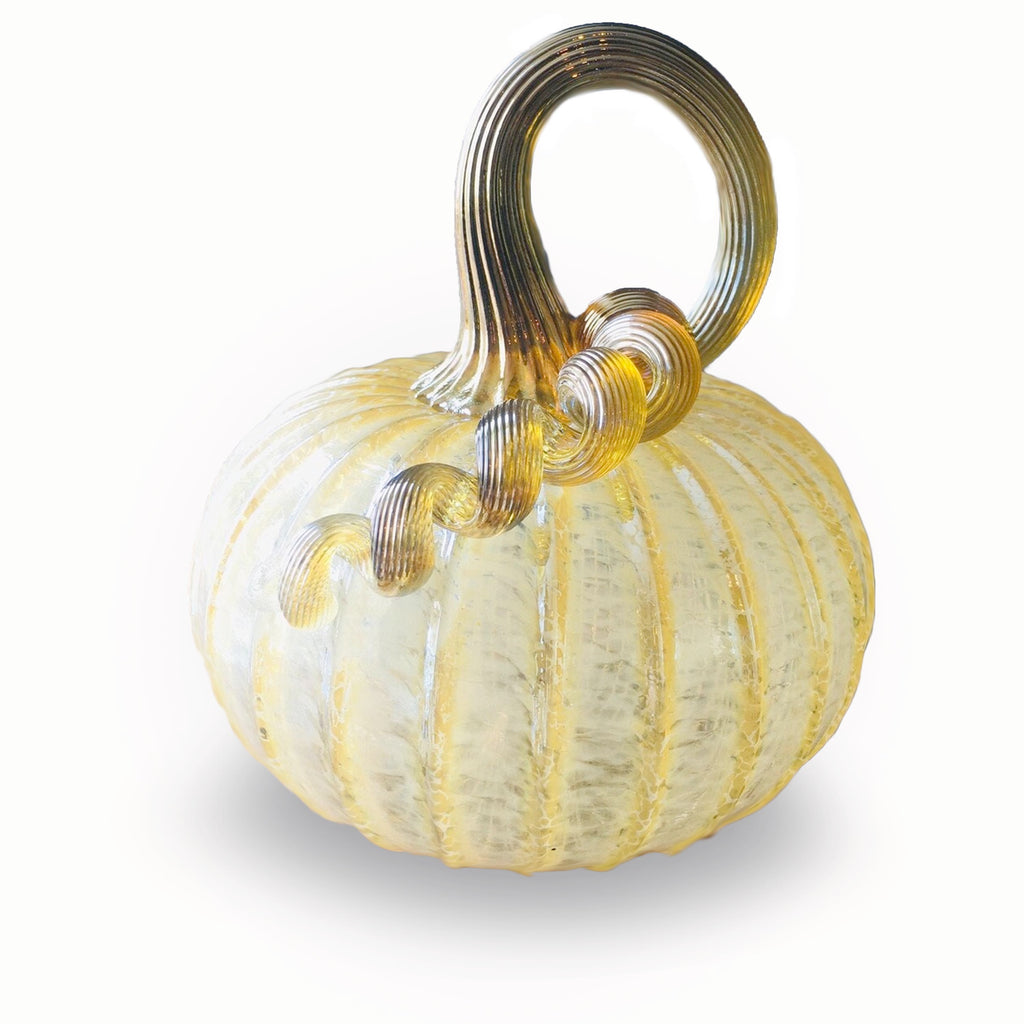 Handblown Glass Pumpkin in Iridescent Ivory