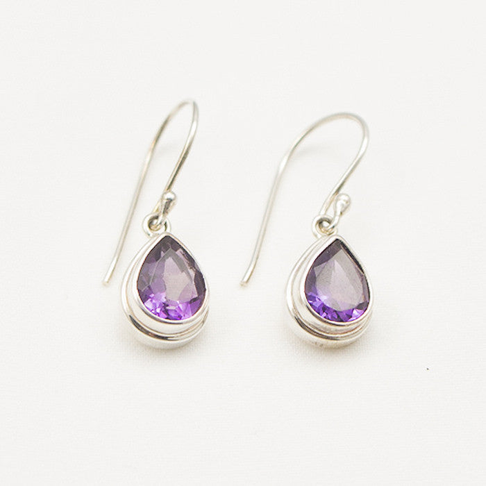 Sterling Silver Teardrop Faceted Amethyst Dangle Earrings
