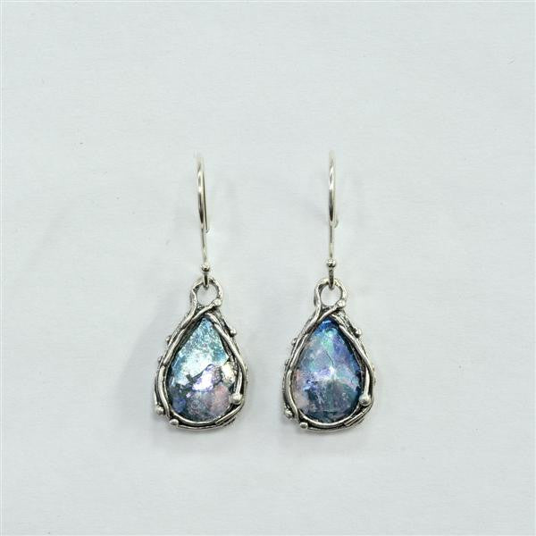 Orbit Framed Teardrop Patina Roman Glass Earrings