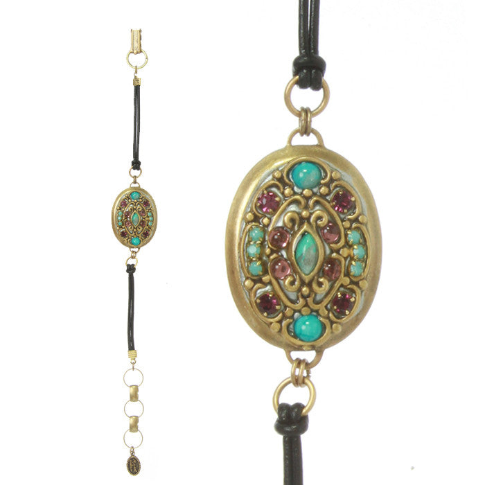 Turkish Bazaar Oval Black Cord Leather Bracelet by Michal Golan