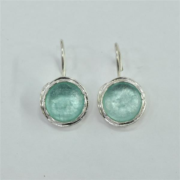 Sleek Framed Round Washed Roman Glass Earrings