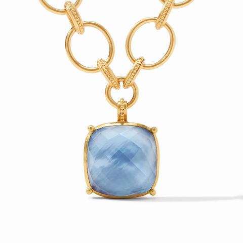Antonia Statement Gold Iridescent Chalcedony Blue Necklace by Julie Vos