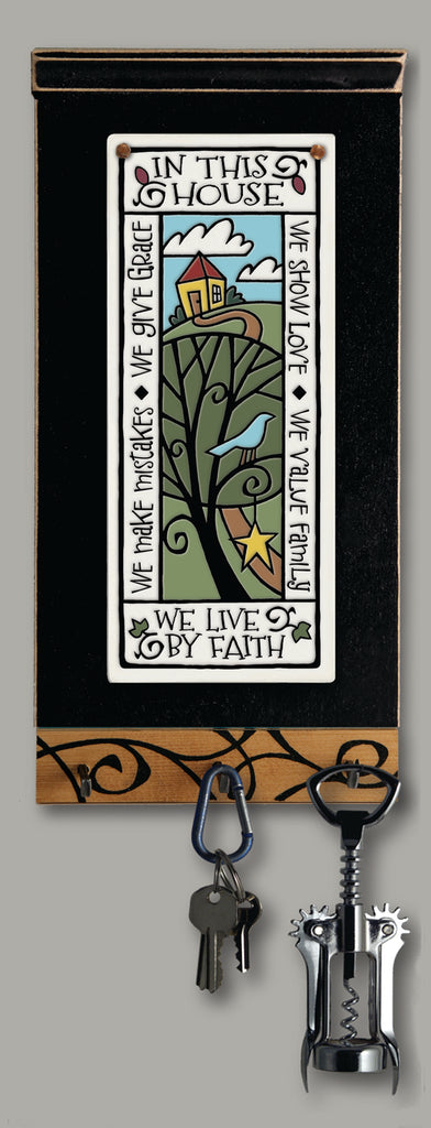 In This House Ceramic Tile on Wooden Key Holder