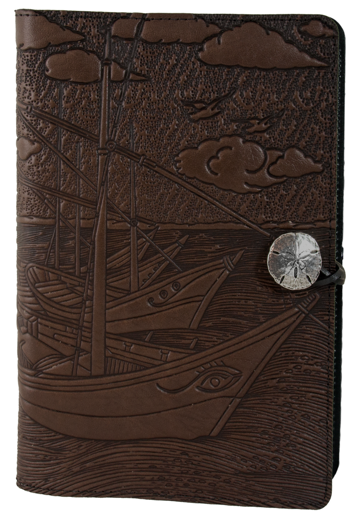 Large Leather Journal - Van Gogh Boats in Chocolate
