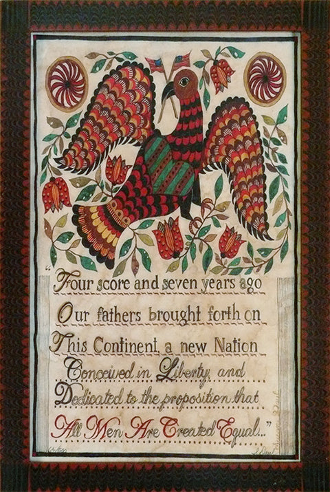 Gettysburg Address with Eagle in Tiger Maple Frame by Susan Daul