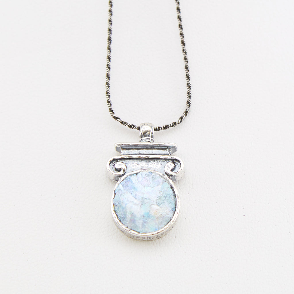 Silver Column Roman Glass Necklace