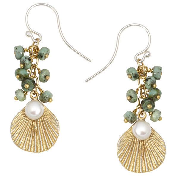Sea Scallop Dangle Turquoise Earrings by Michael Michaud