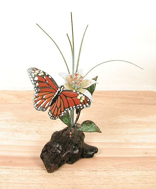 Monarch with Daylily on Manzanita Wall Art by Bovano