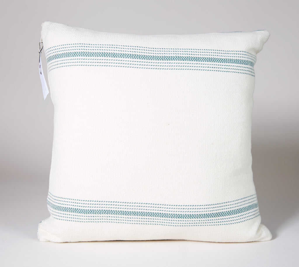 Pottery Shard Pillow in Sky and White with Grain Sack Barn Stripe Back
