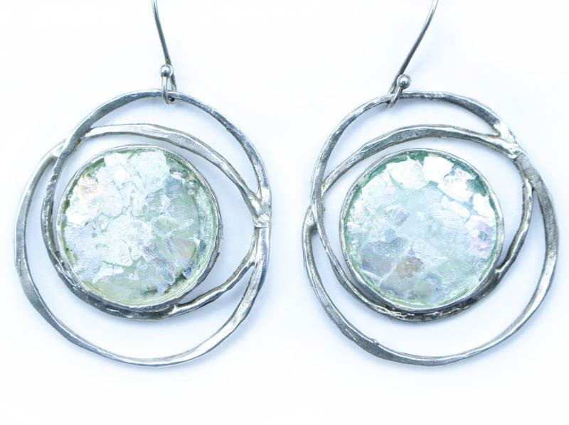 Ringed Patina Roman Glass Earrings