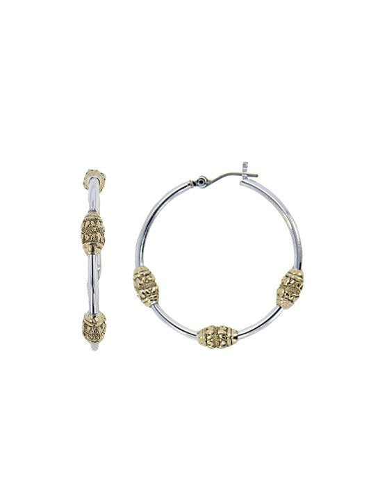 Beaded Two Tone Tri-Bead Hoop Earrings by John Medeiros