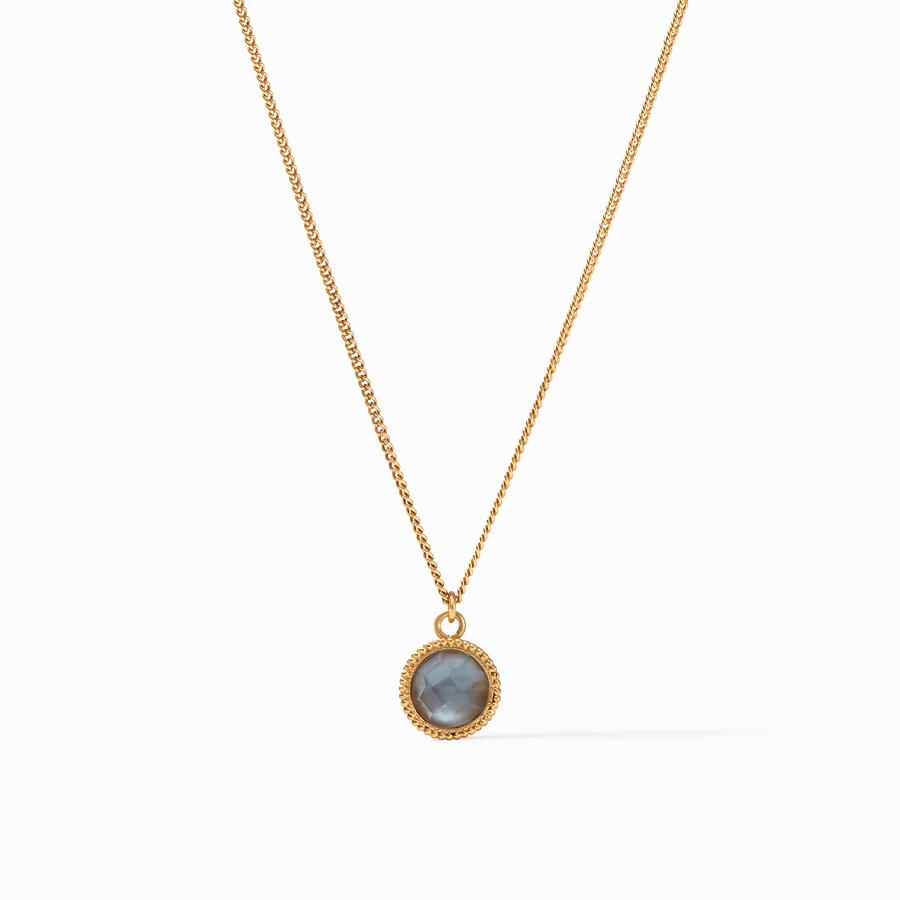 Fleur-de-Lis Solitaire Necklace Gold Iridescent Slate Blue Reversible By Julie Vos