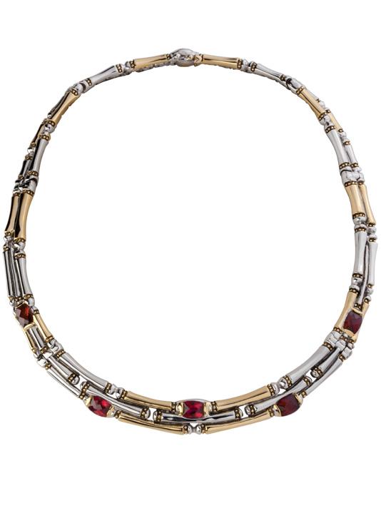 Canias 3 Row Garnet Cubic Zirconia 16 inch Necklace by John Medeiros