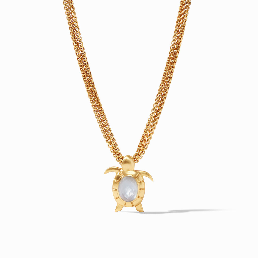 Turtle Statement Necklace Gold Iridescent Chalcedony Blue by Julie Vos