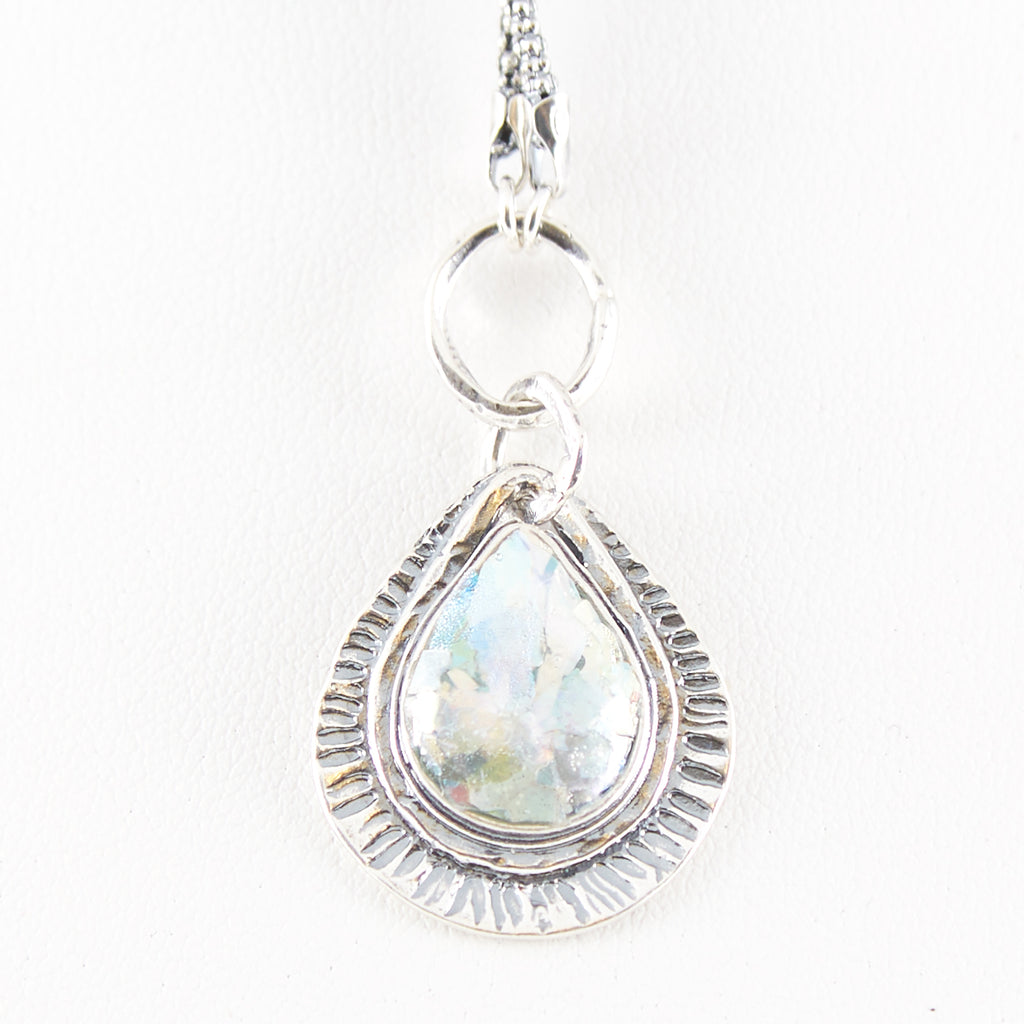 Hammered Teardrop Roman Glass Necklace