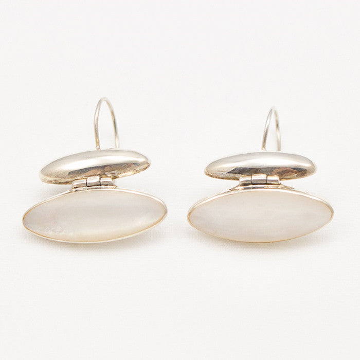 Sterling Silver Oval Shapes Of Silver & Mother Of Pearl Earrings