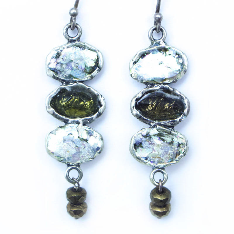 Three Ovaled Roman Glass Earrings