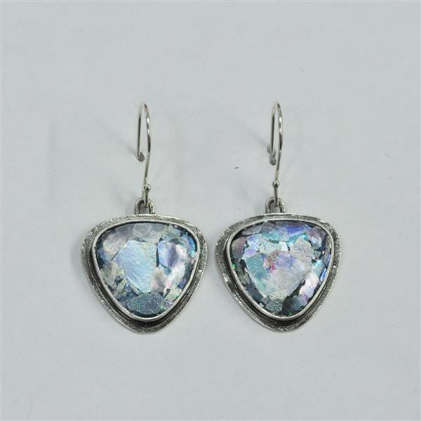 Inverted Triangle Patina Roman Glass Earrings