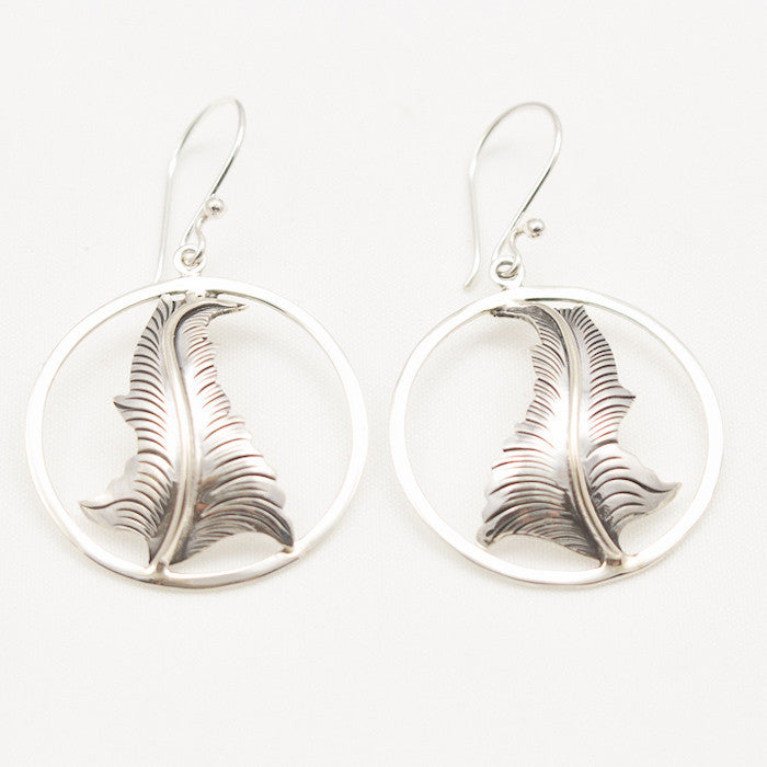 Sterling Silver Large Silver with Center Leaf Earrings