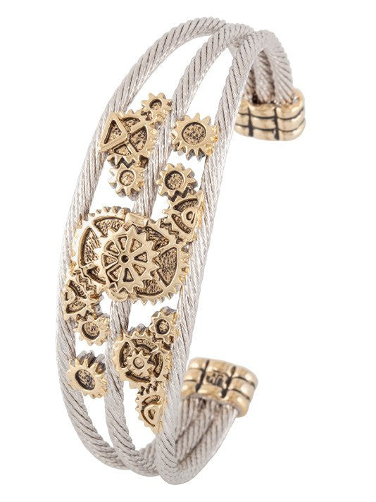 Anvil Collection - Gears of Time Edition - Triple Wire Two Tone Cuff Bracelet by John Medeiros