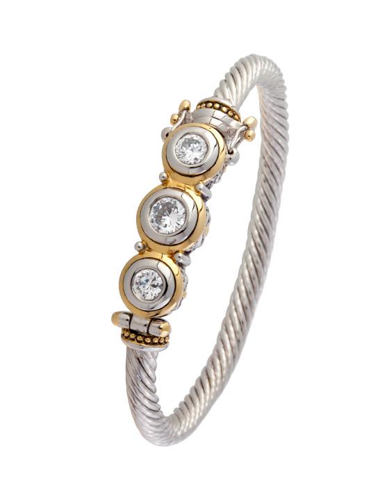 Beijos Three Stone Cubic Zirconia Wire Bracelet by John Medeiros